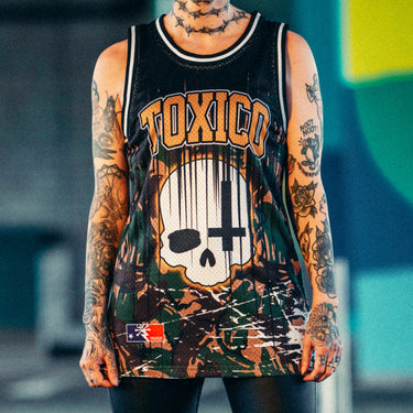 Camo Skull Cross Mesh Tank - Toxico Clothing