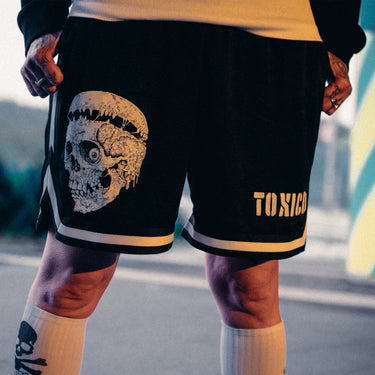 Wasteland Skull Mesh Shorts - Toxico Clothing