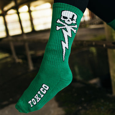 Bolt Skull FTW Socks - Green - Toxico Clothing