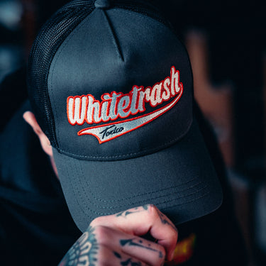 Whitetrash Script Twill Trucker Hat - Toxico Clothing