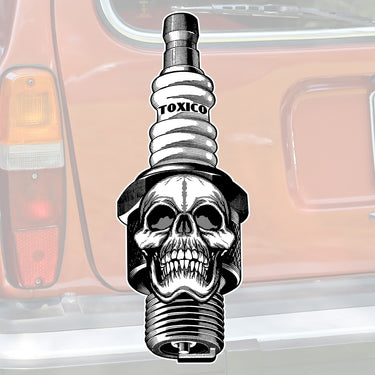 Sparkplug Skull Sticker - Toxico Clothing
