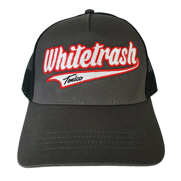 Whitetrash Script Twill Trucker Hat - Toxico Clothing