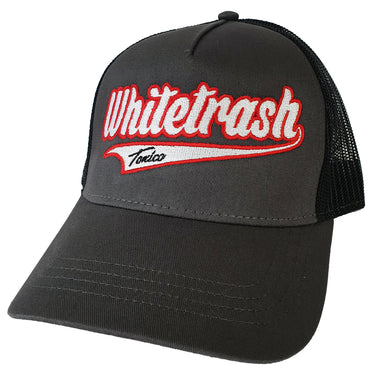 Whitetrash Script Twill Trucker Hat - Toxico Clothing
