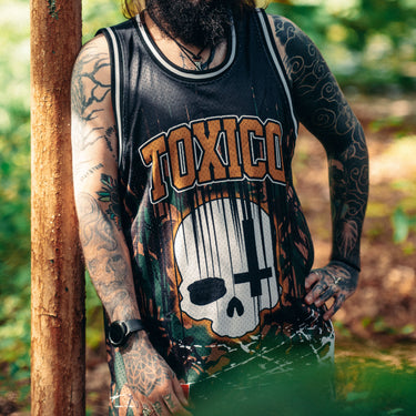 Camo Skull Cross Mesh Tank - Toxico Clothing